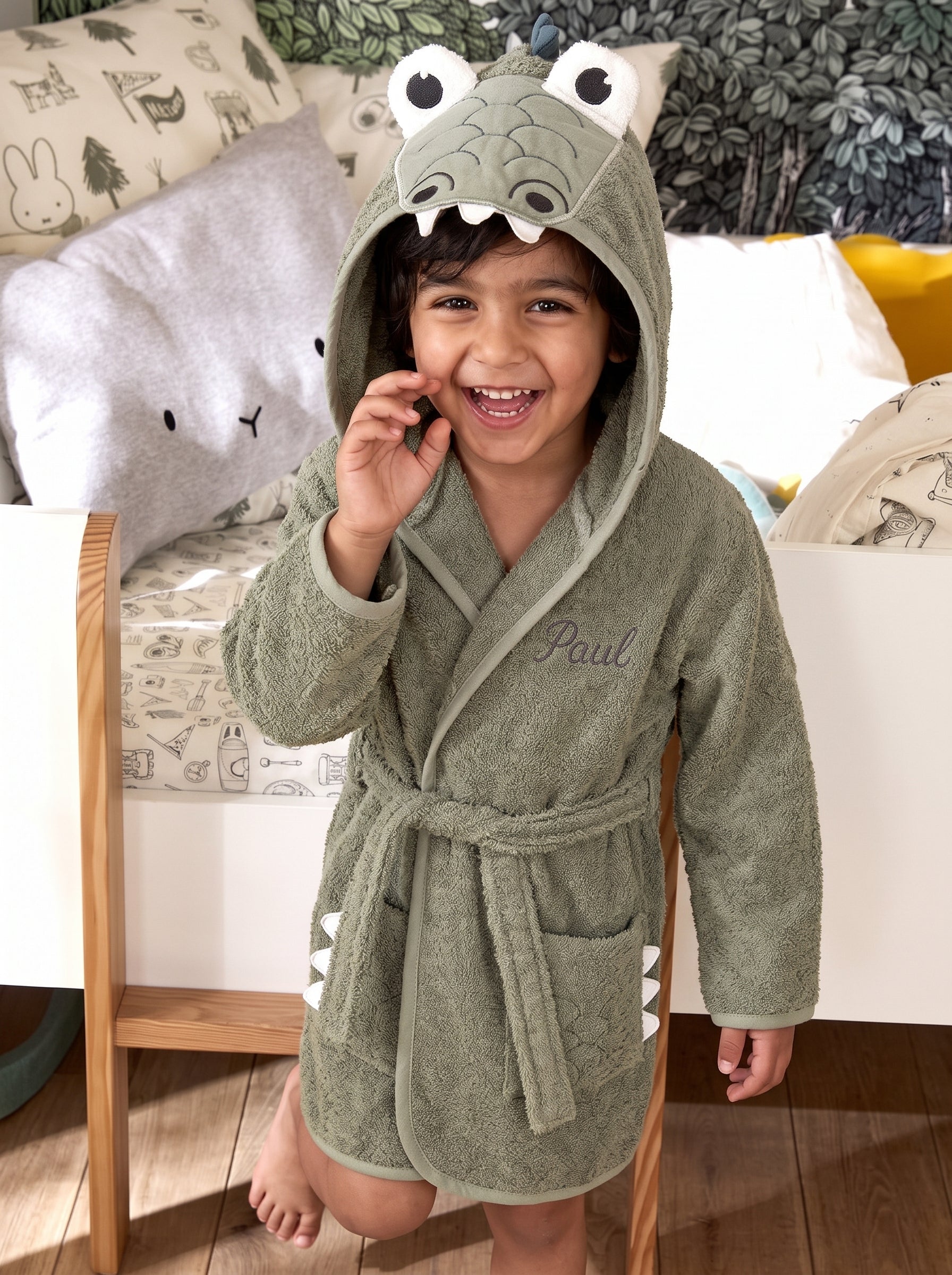 Crocodile Hooded Kids Bathrobe – Green (Ages 4 to 8)