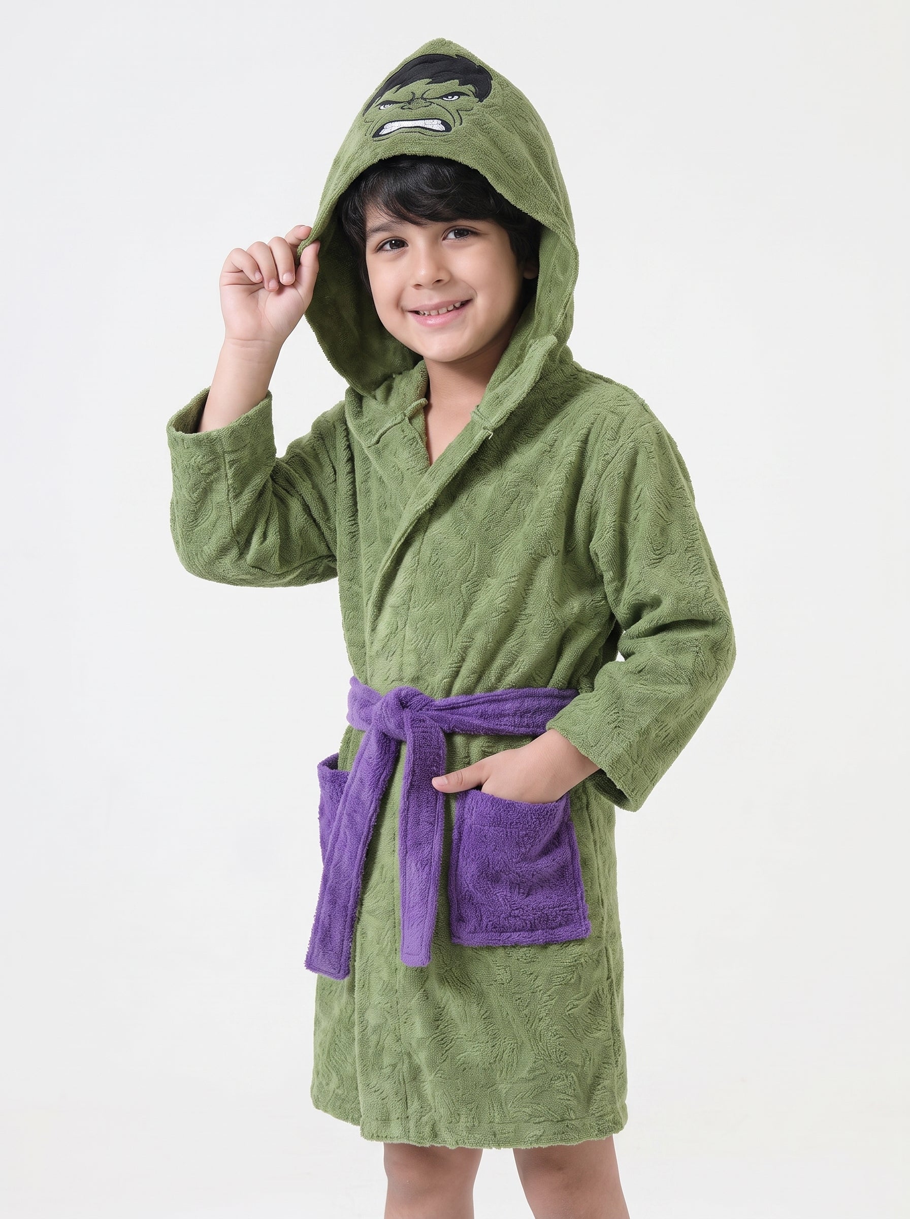 Superhero Hulk Kids Bathrobe – Soft Cotton Velvet for Boys & Girls (Ages 2, 4, 6, & 8)