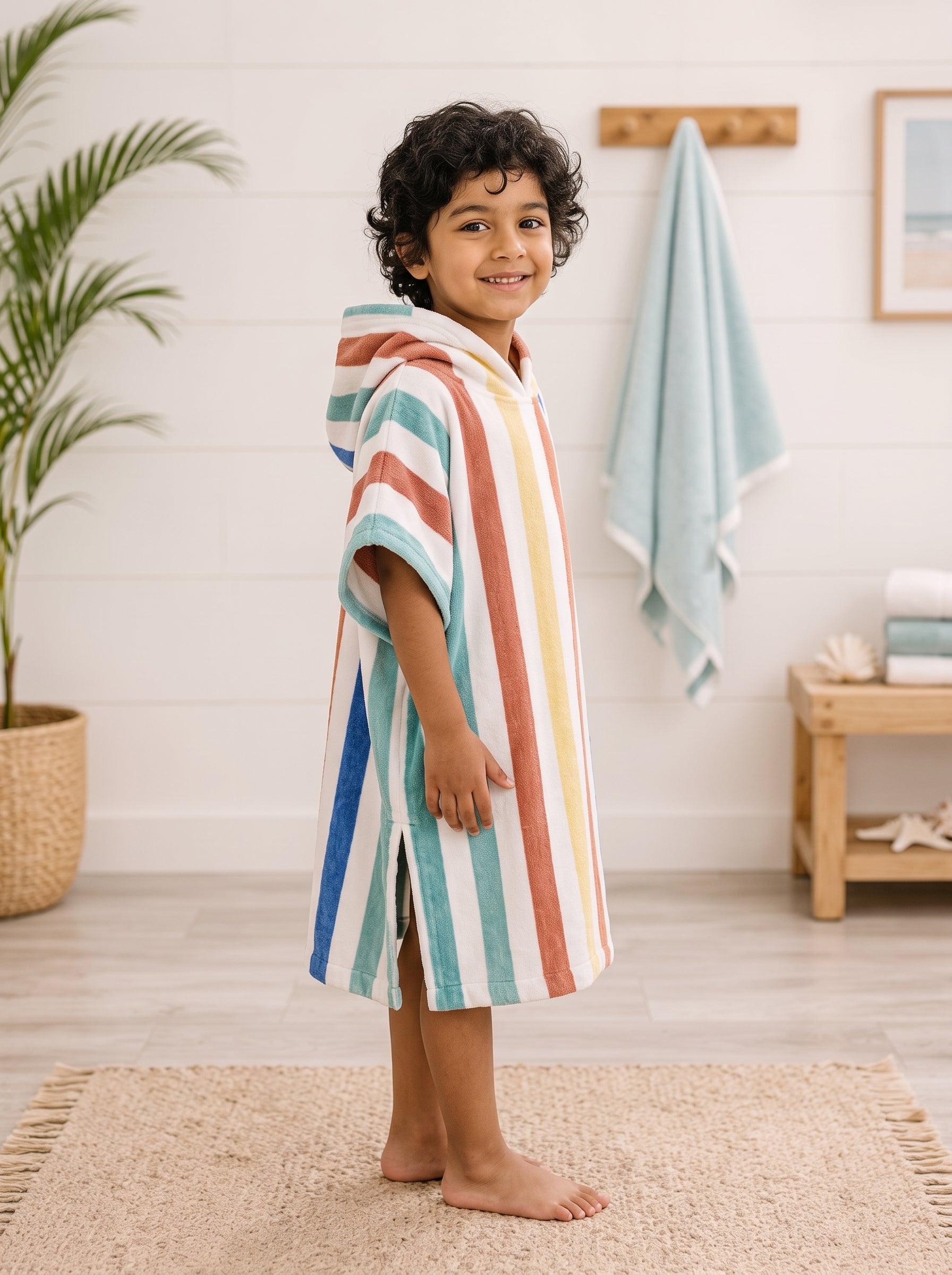 Floral Hibiscus Beach & Surf Hooded Kids Poncho (2–3 Years)