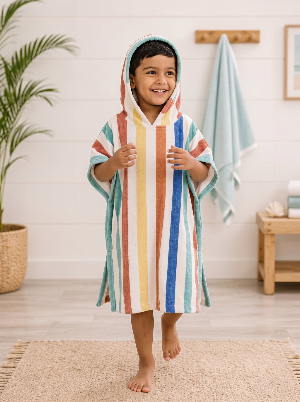 Floral Hibiscus Beach & Surf Hooded Kids Poncho (2–3 Years)