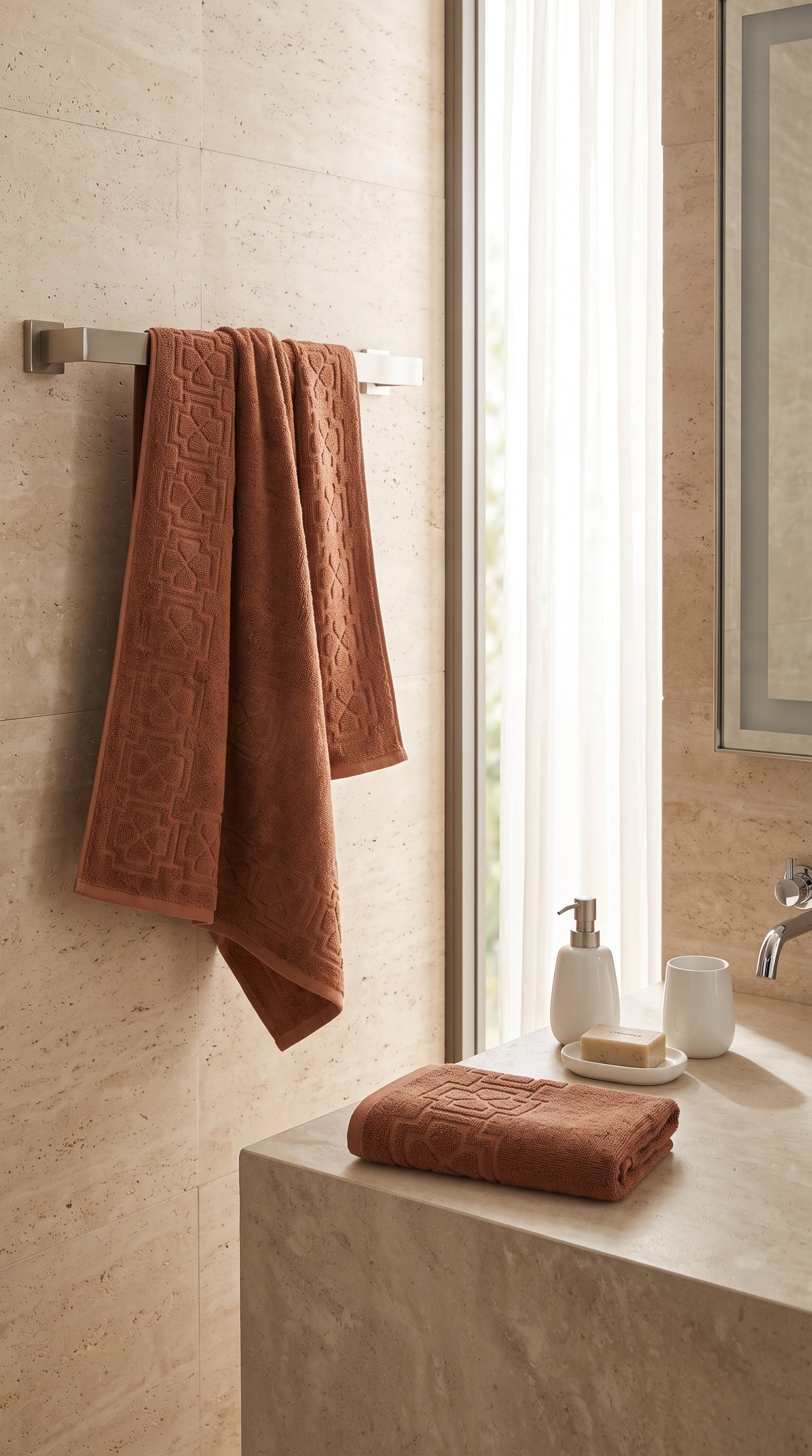 Rust Terracotta Cotton Bath Towel Set of 2 | 100% Cotton Absorbent Heavyweight Towels
