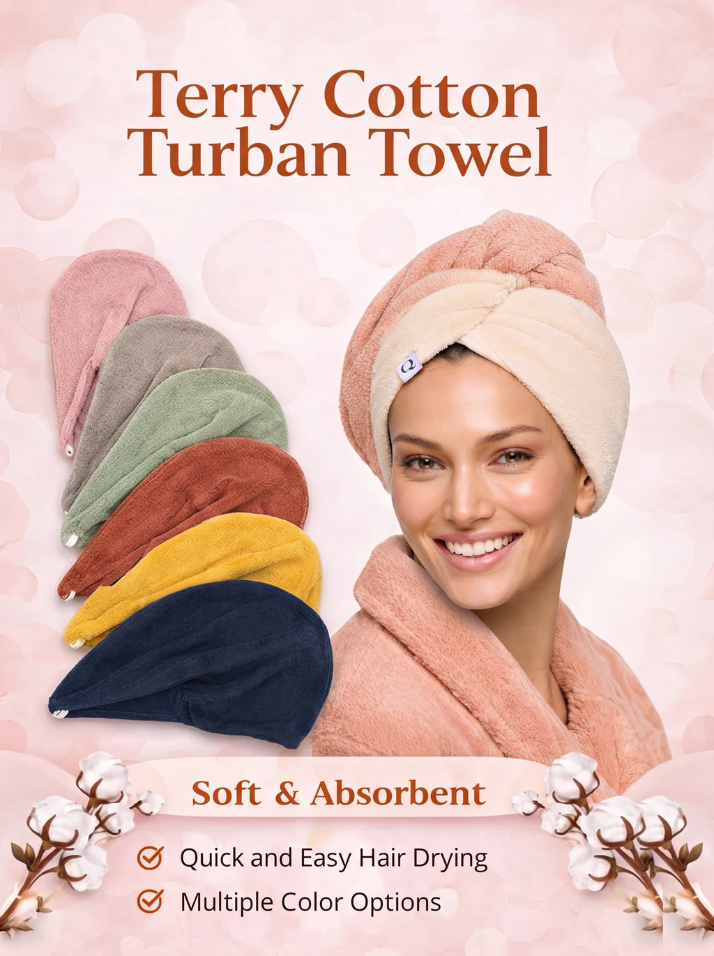 Luxury Terry Cotton Turban Towel – Quick-Dry Hair Wrap for All Hair Types