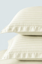 Ivory Stripe Fitted Bedsheet Set – King Size, Sateen Cotton
