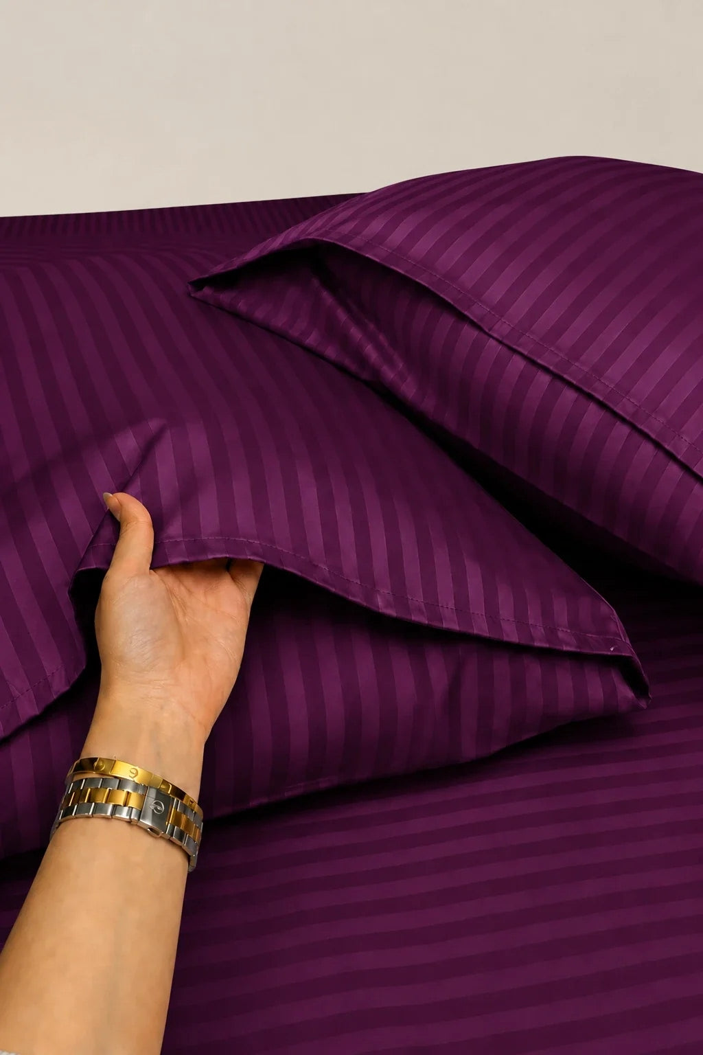 Royal Purple Stripe Fitted Bedsheet Set – King Size