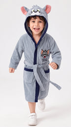 Tom Hooded Kids Bathrobe – Light Grey & Navy Blue (Ages 4, 6, & 8)