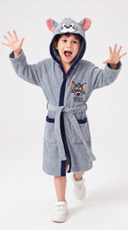 Tom Hooded Kids Bathrobe – Light Grey & Navy Blue (Ages 4, 6, & 8)