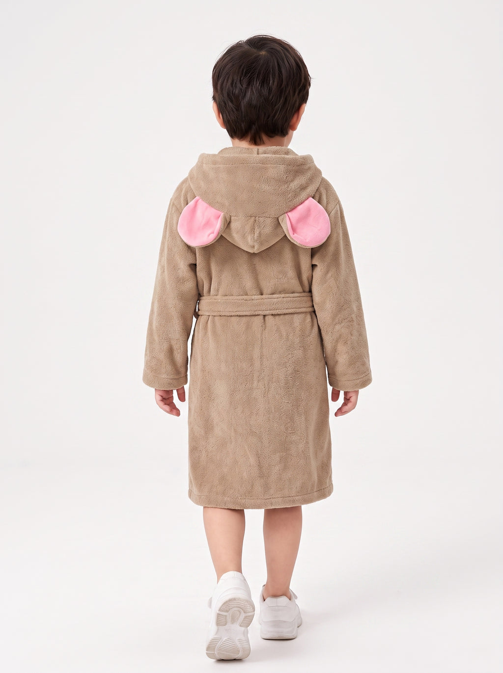 Jerry Hooded Kids Bathrobe – Beige & Pink (Ages 4, 6, & 8)
