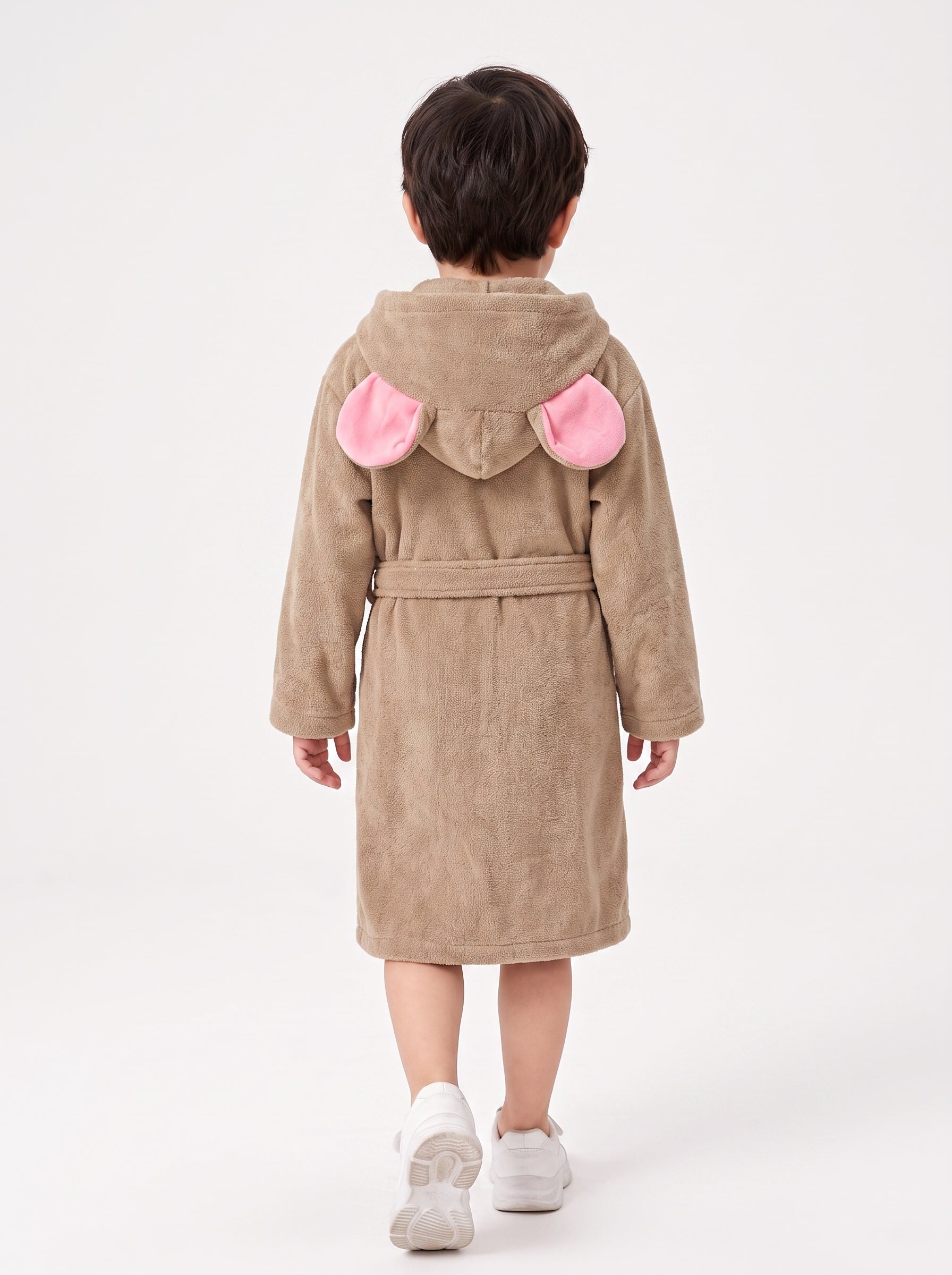 Jerry Hooded Kids Bathrobe – Beige & Pink (Ages 4, 6, & 8)