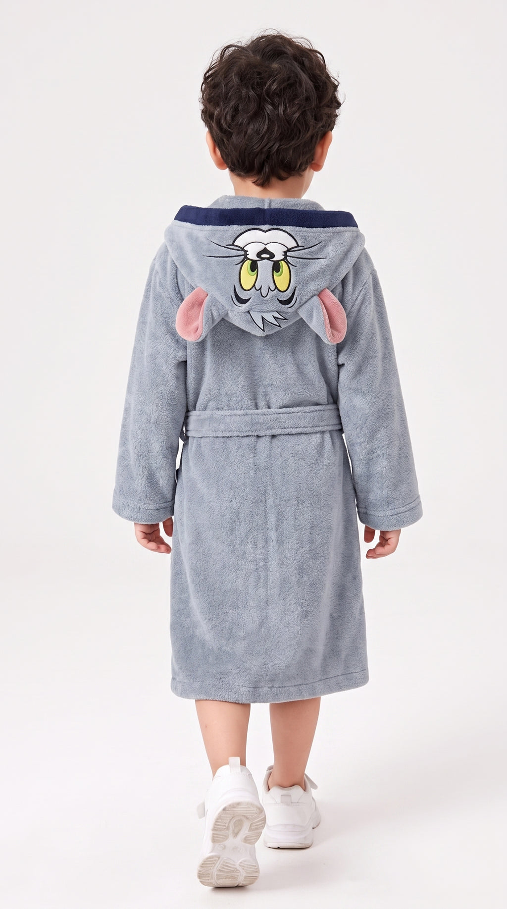 Tom Hooded Kids Bathrobe – Light Grey & Navy Blue (Ages 4, 6, & 8)