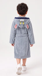 Tom Hooded Kids Bathrobe – Light Grey & Navy Blue (Ages 4, 6, & 8)