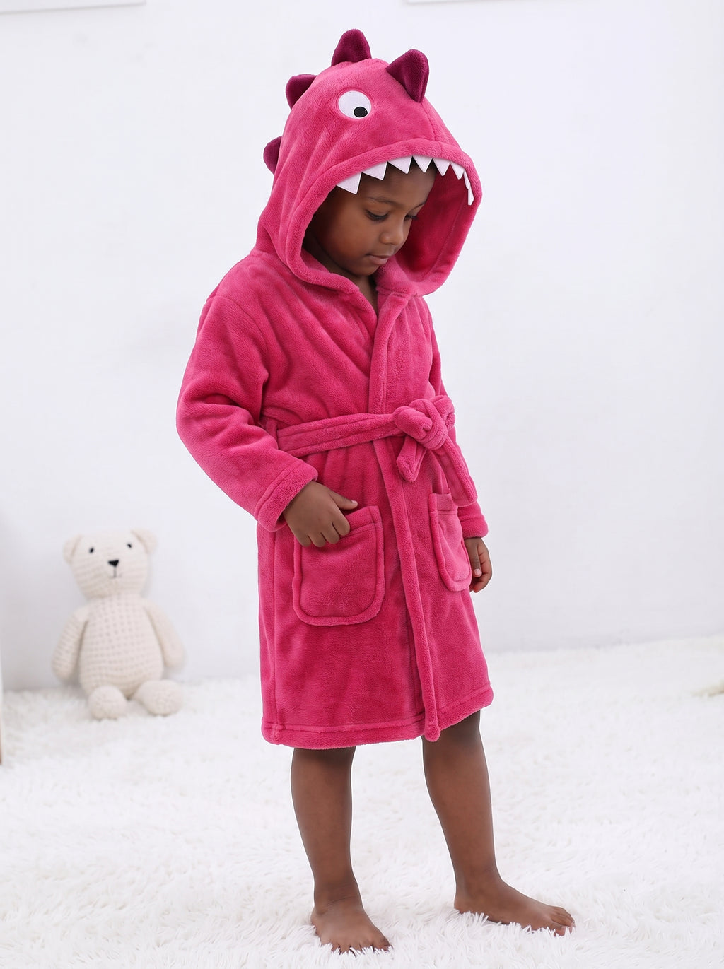 Cute Pink Dragon Kids Bathrobe – Everyday Comfort | (Ages 4, 6)