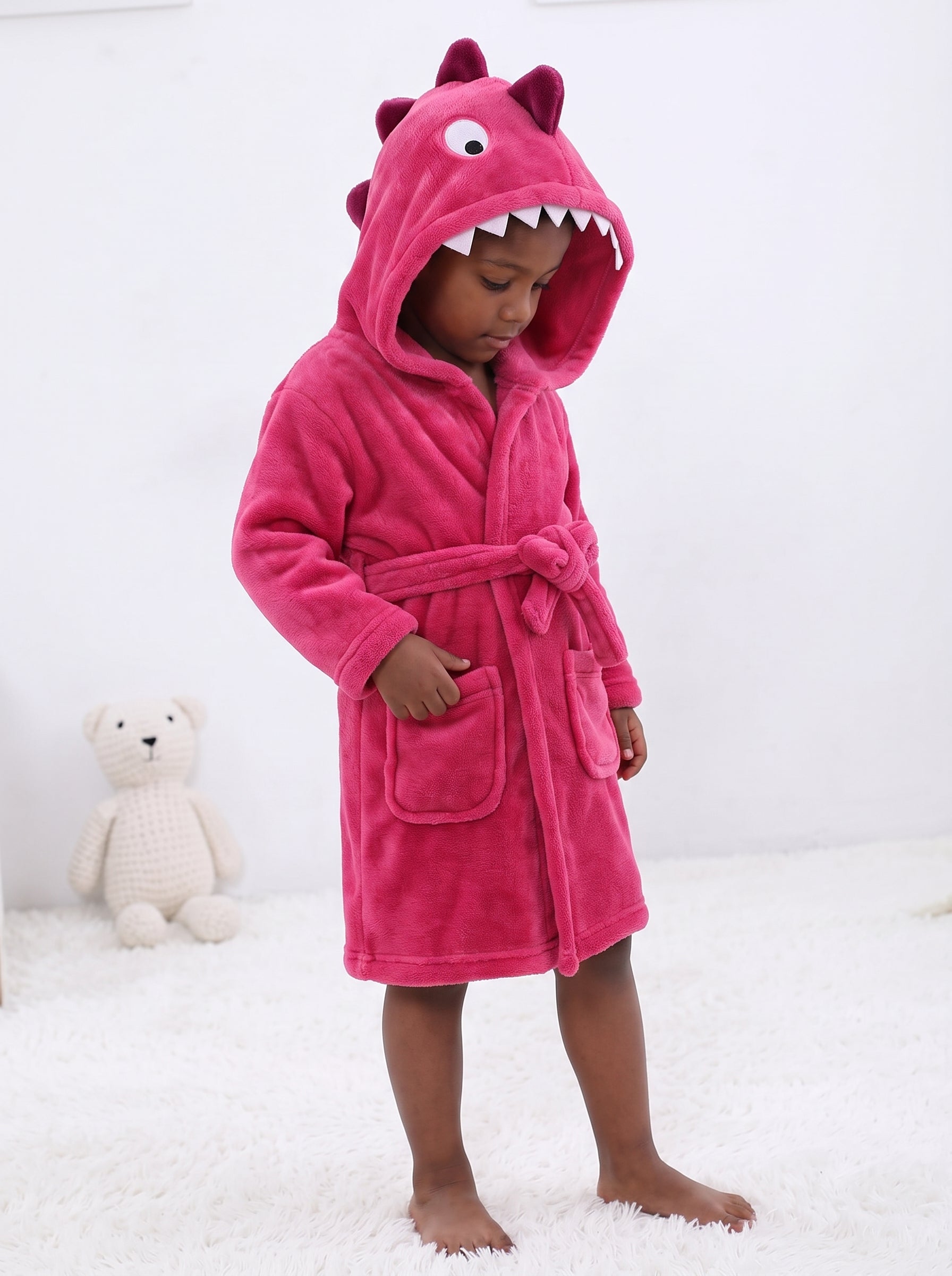 Cute Pink Dragon Kids Bathrobe – Everyday Comfort | (Ages 4, 6)