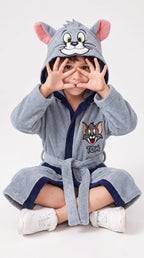 Tom Hooded Kids Bathrobe – Light Grey & Navy Blue (Ages 4, 6, & 8)
