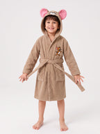 Jerry Hooded Kids Bathrobe – Beige & Pink (Ages 4, 6, & 8)