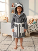 Wolf Hooded Kids Bathrobe – Dark Gray (Ages 4, 6, & 8)