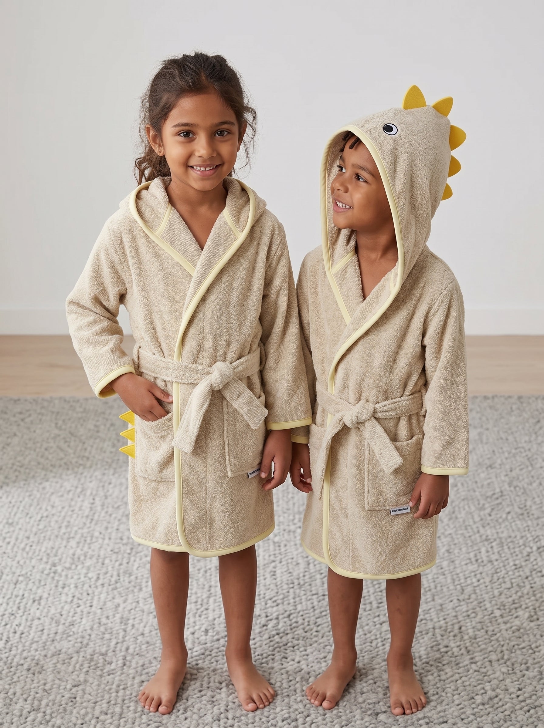 Yellow dino Kids Bathrobe – Soft & Cozy | For Kids Aged 4-8 Years