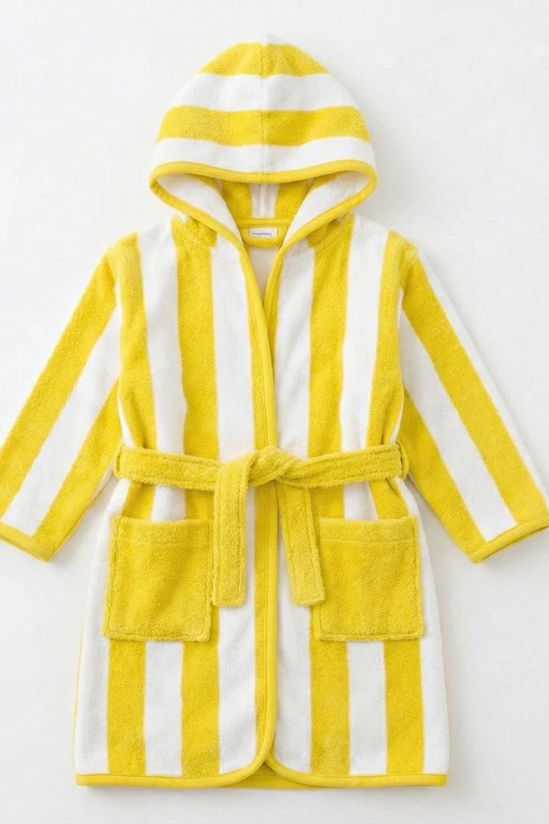 Yellow strip Hooded Kids Bathrobe – yellow (Ages 1 to3 Years)