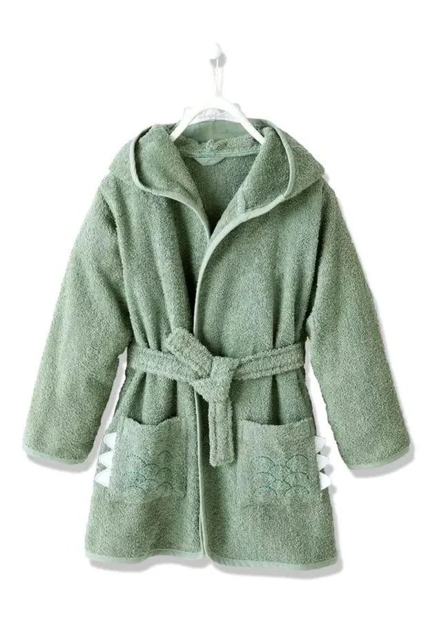 Crocodile Hooded Kids Bathrobe – Green (Ages 4 to 8)
