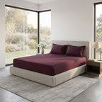 Deep Red Stripe Fitted Bedsheet – King Size | 100% Micro Cotton Elastic Deep Pocket Bed Sheet