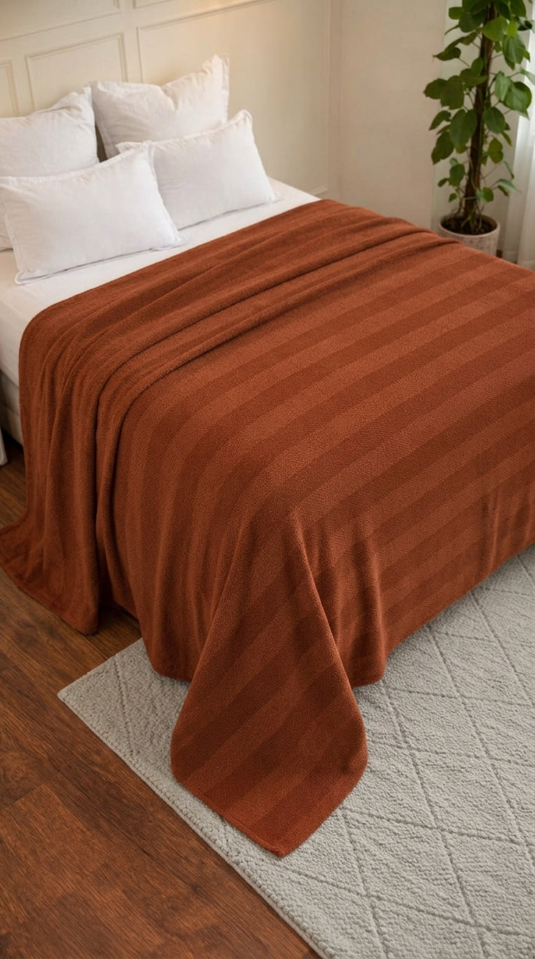 Textured Chevron Woven Cotton Blanket – Rich Brown All-Season Throw