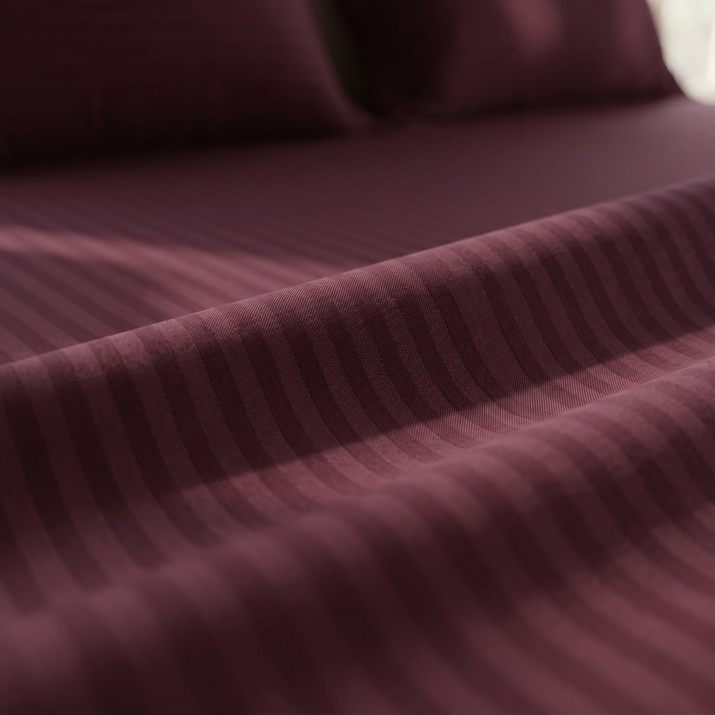 Deep Red Stripe Fitted Bedsheet – King Size | 100% Micro Cotton Elastic Deep Pocket Bed Sheet