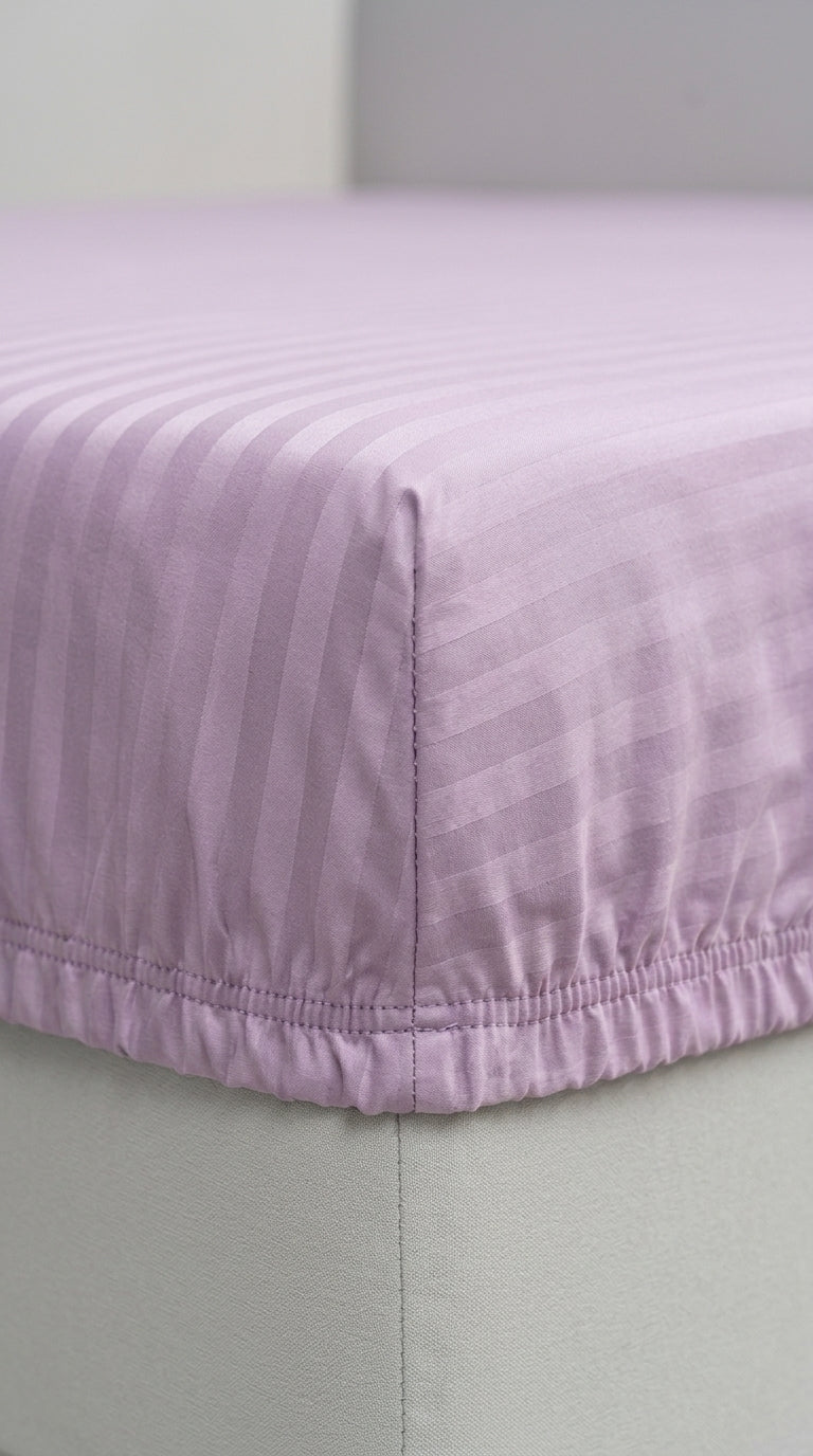 Lavender Stripe Fitted Bedsheet Set – King Size, Sateen Cotton