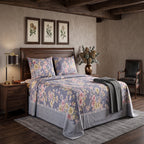 Micro Rich Cotton Double Bed Bedsheet Set – 93x96 | Soft & Elegant | Grey Floral Cotton Bedsheet Set – Elegant Bedding