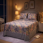 Micro Rich Cotton Double Bed Bedsheet Set – 93x96 | Soft & Elegant | Grey Floral Cotton Bedsheet Set – Elegant Bedding
