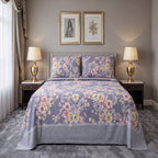 Micro Rich Cotton Double Bed Bedsheet Set – 93x96 | Soft & Elegant | Grey Floral Cotton Bedsheet Set – Elegant Bedding