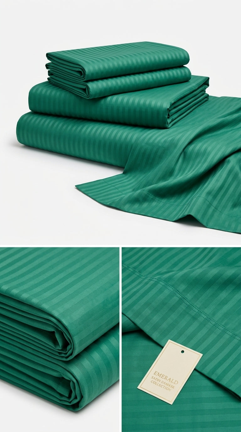 Emerald Teal Sateen Stripe Bedsheet – King Size