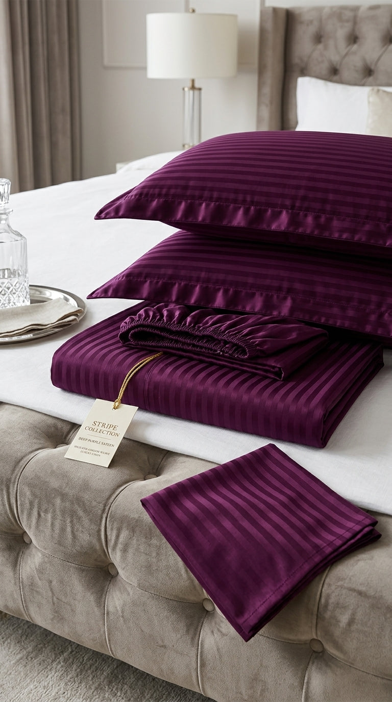 Royal Purple Stripe Fitted Bedsheet Set – King Size