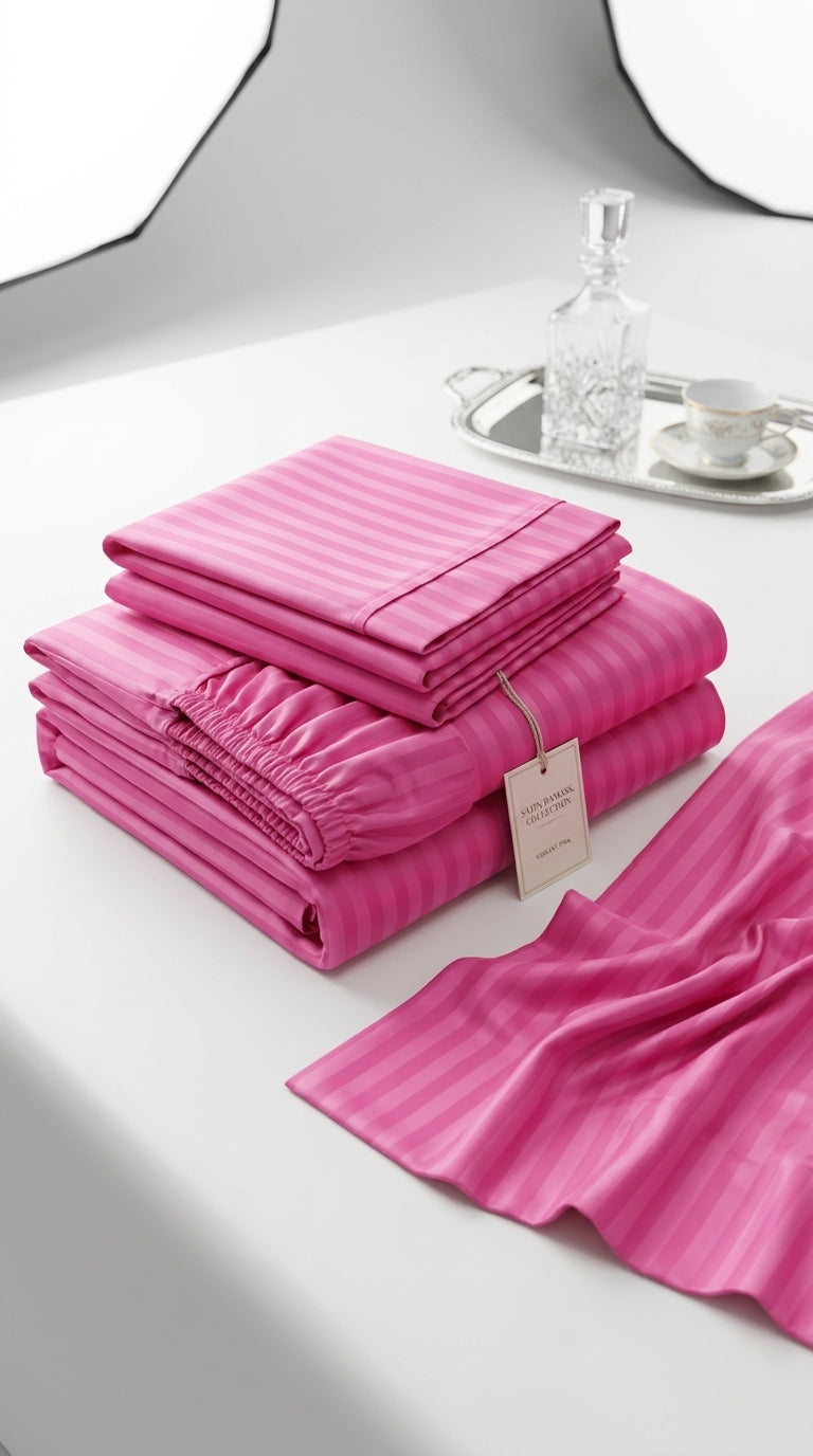 Blush Pink Sateen Stripe Bedsheet – King Size