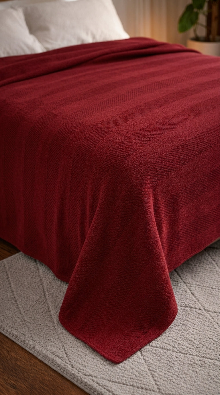 Textured Chevron Woven Cotton Blanket – Rich Brown All-Season Throw