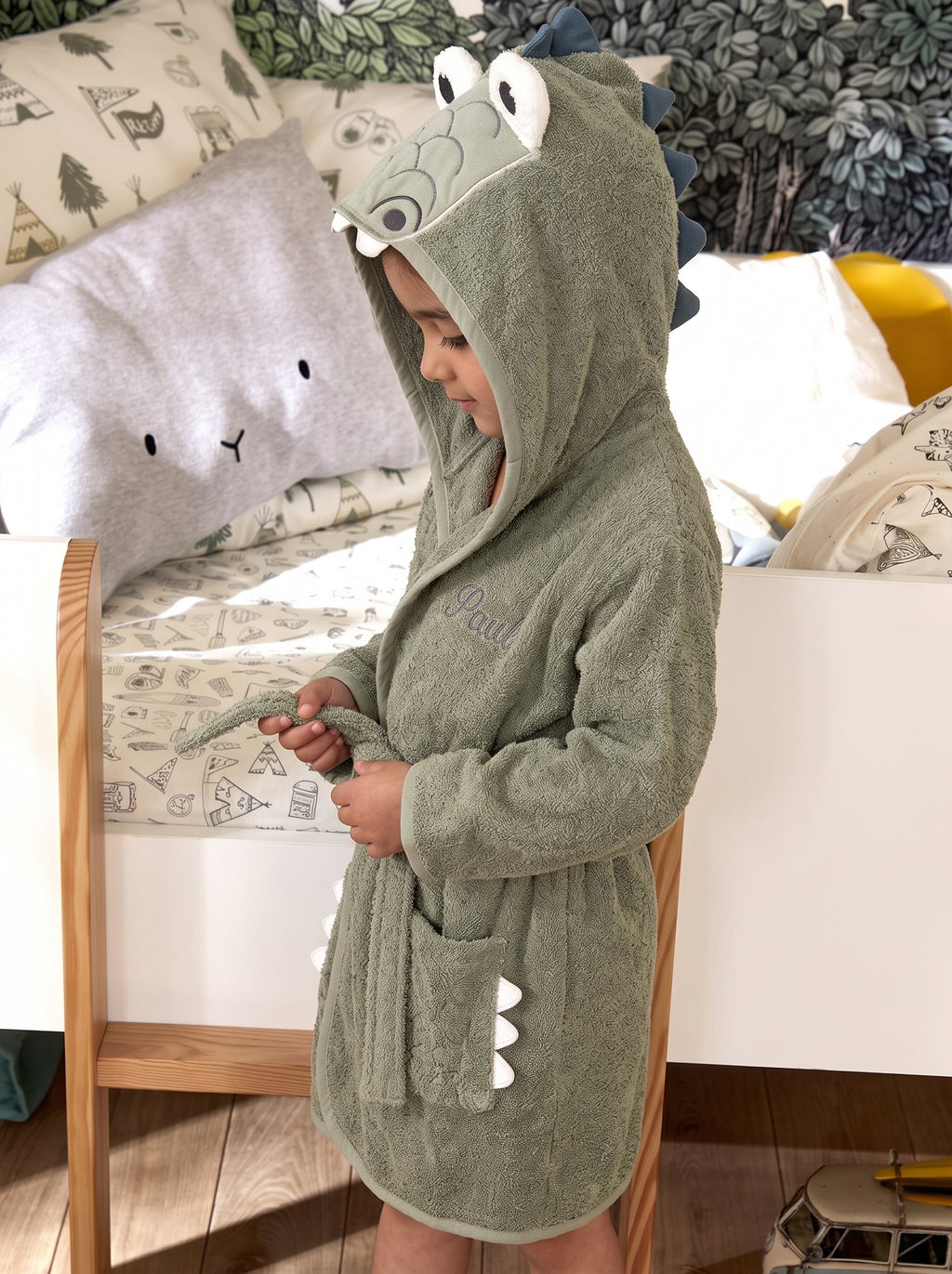 Crocodile Hooded Kids Bathrobe – Green (Ages 4 to 8)