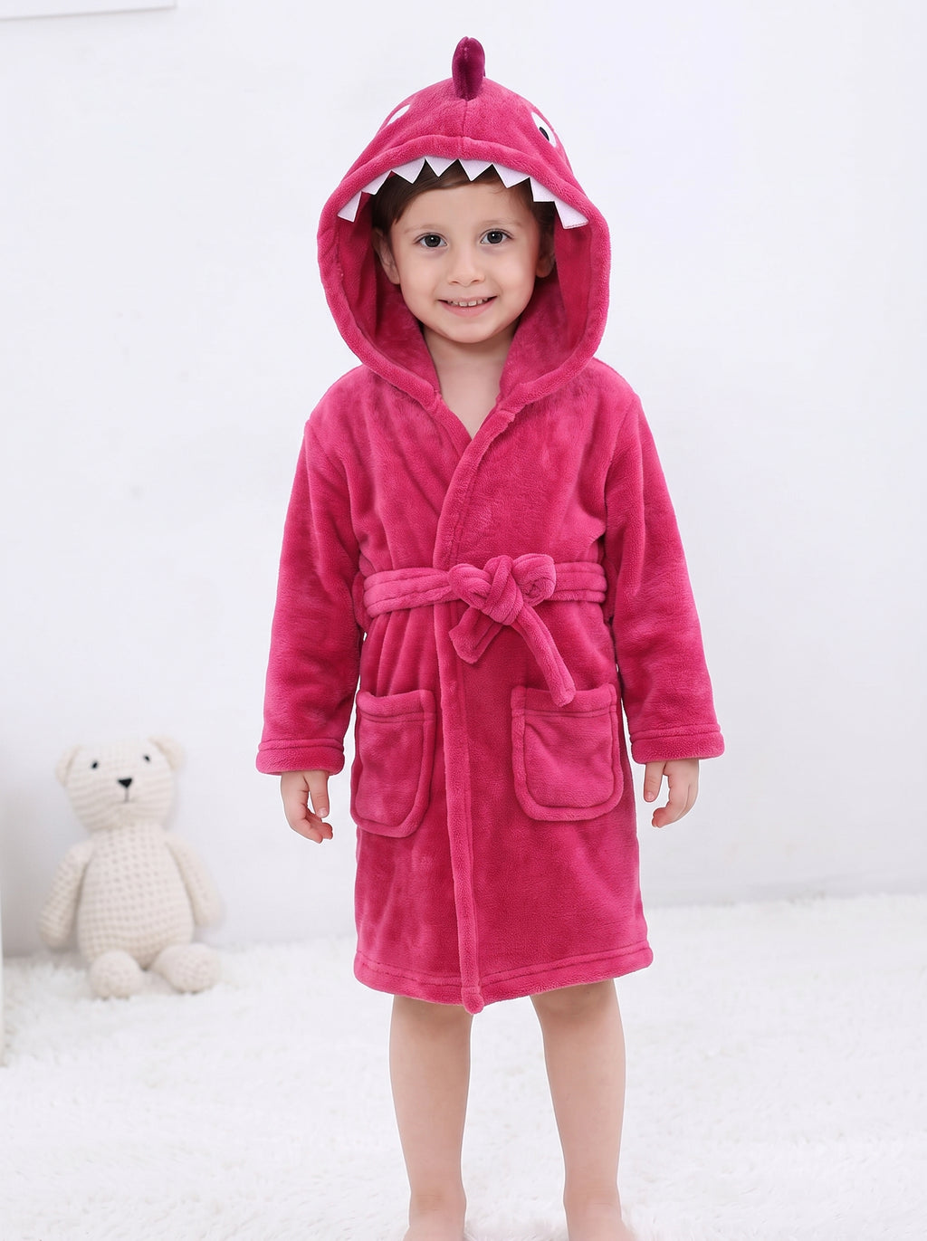 Cute Pink Dragon Kids Bathrobe – Everyday Comfort | (Ages 4, 6)