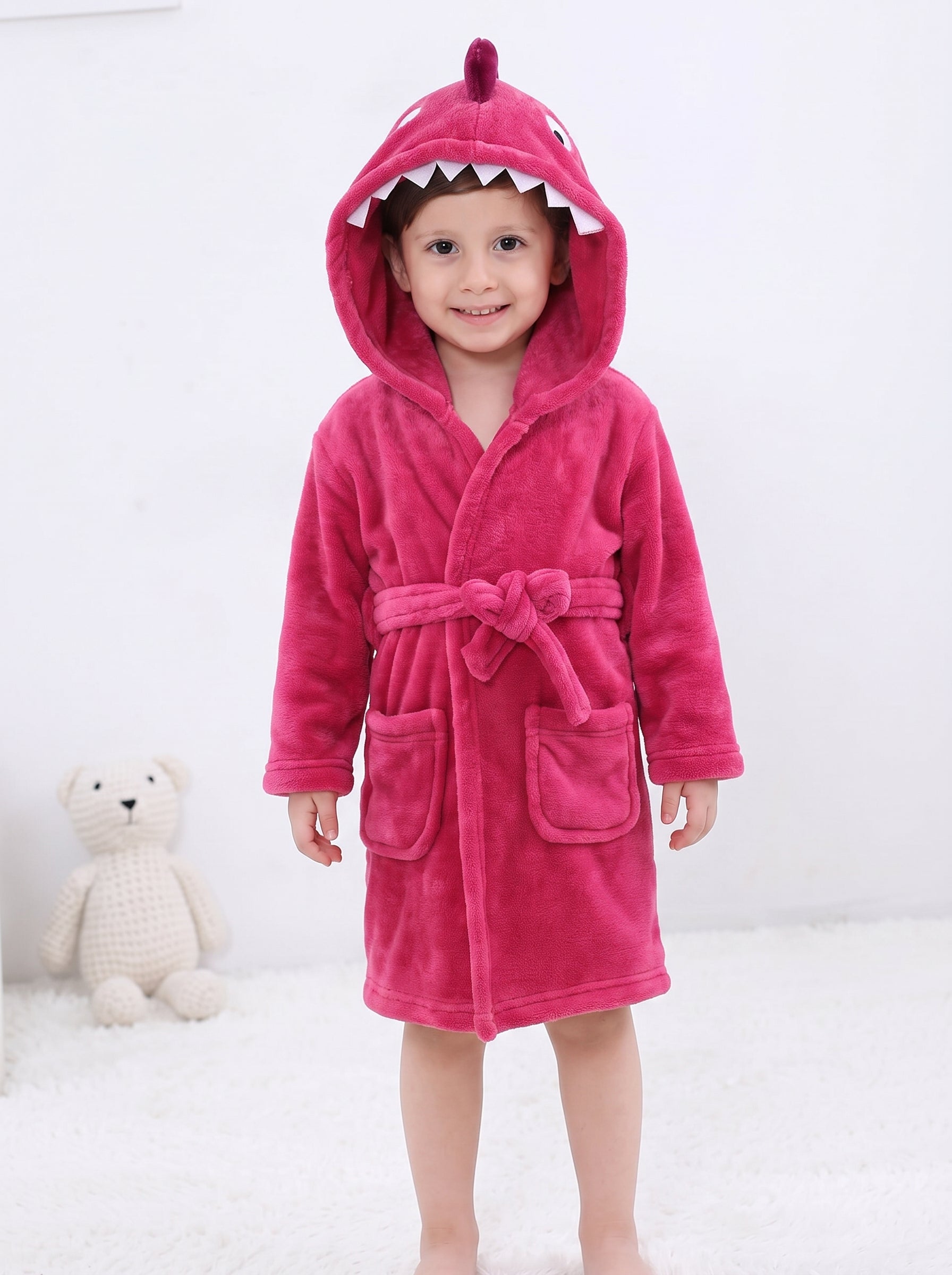 Cute Pink Dragon Kids Bathrobe – Everyday Comfort | (Ages 4, 6)