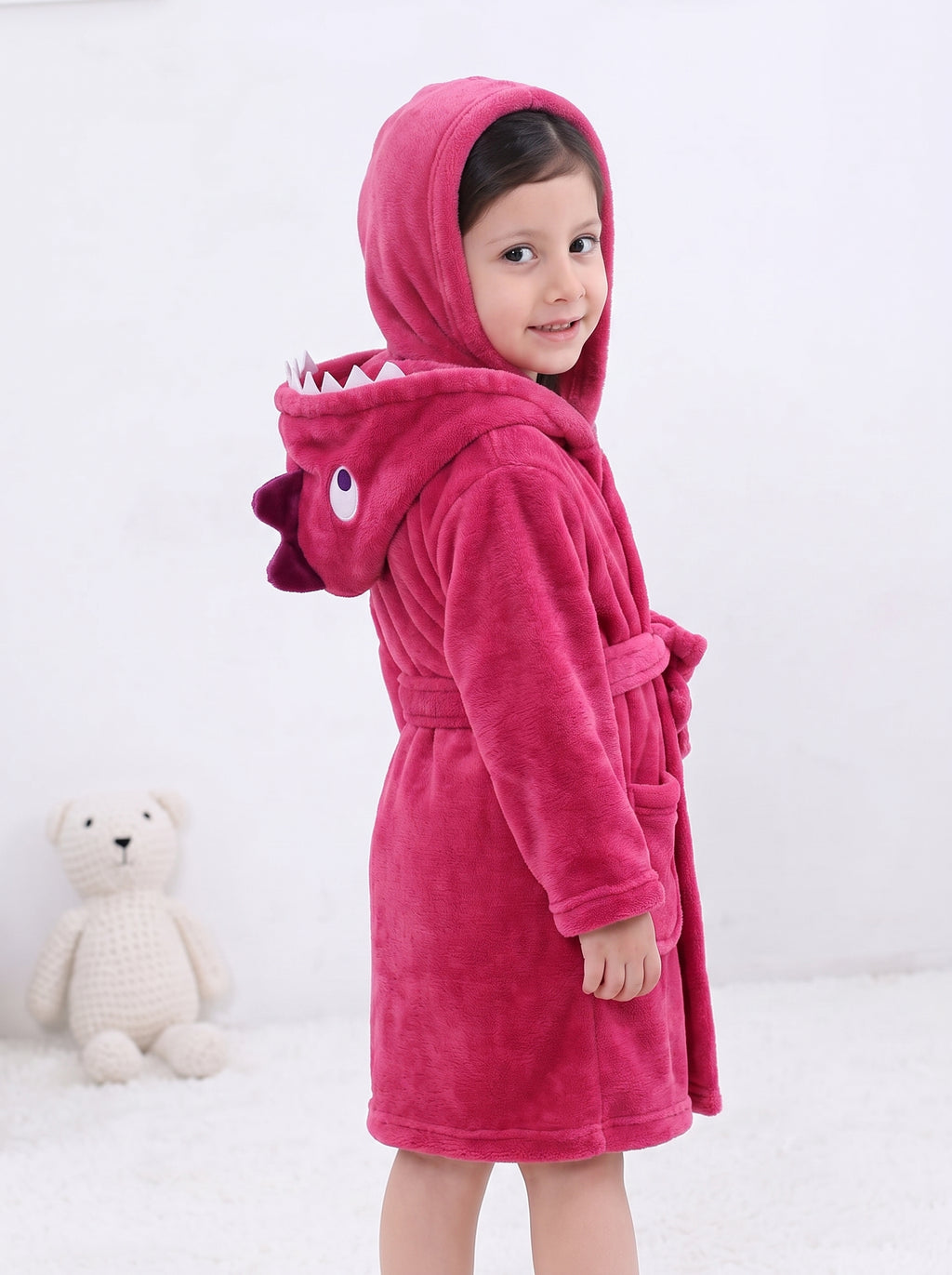 Cute Pink Dragon Kids Bathrobe – Everyday Comfort | (Ages 4, 6)