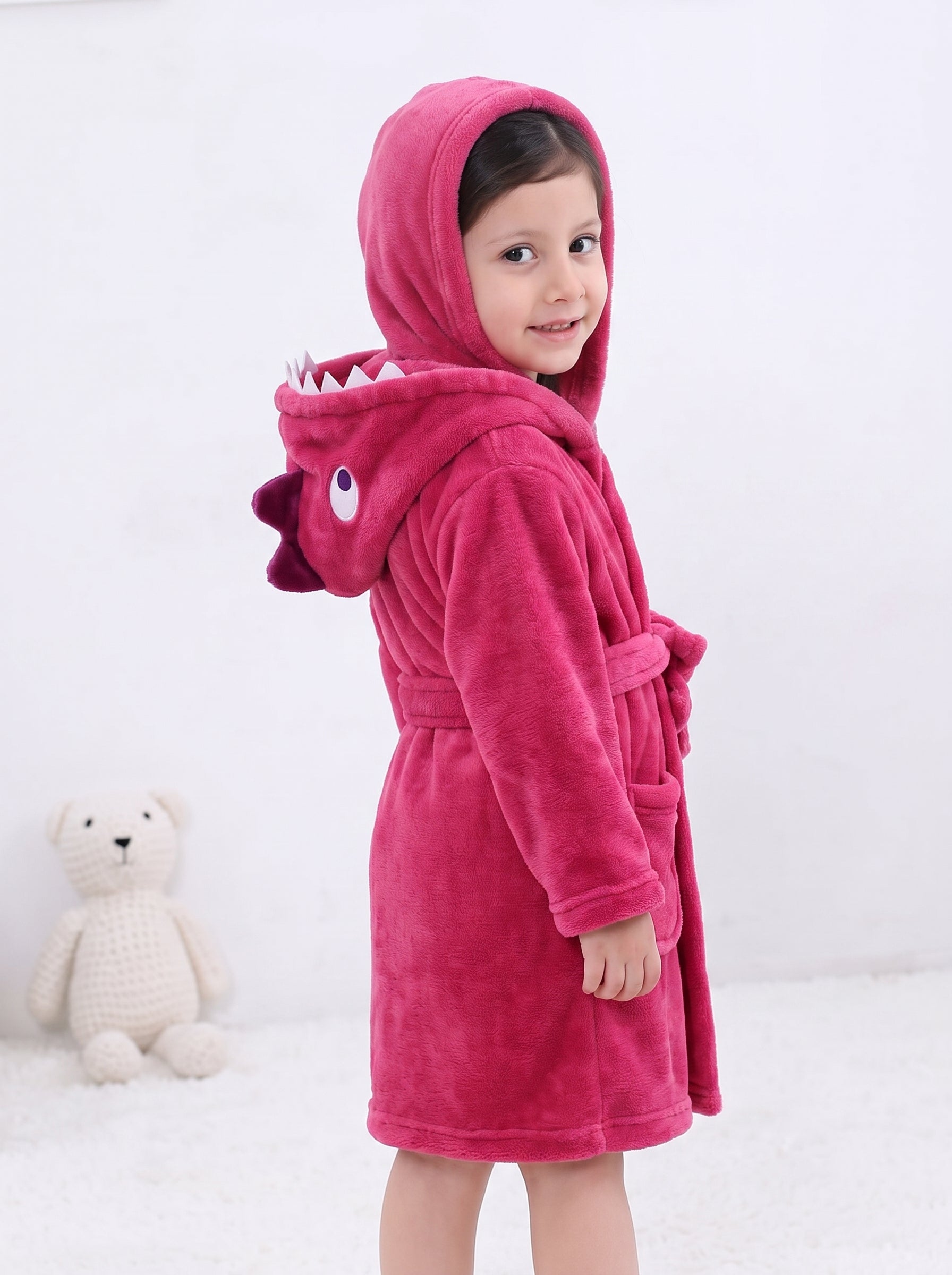 Cute Pink Dragon Kids Bathrobe – Everyday Comfort | (Ages 4, 6)