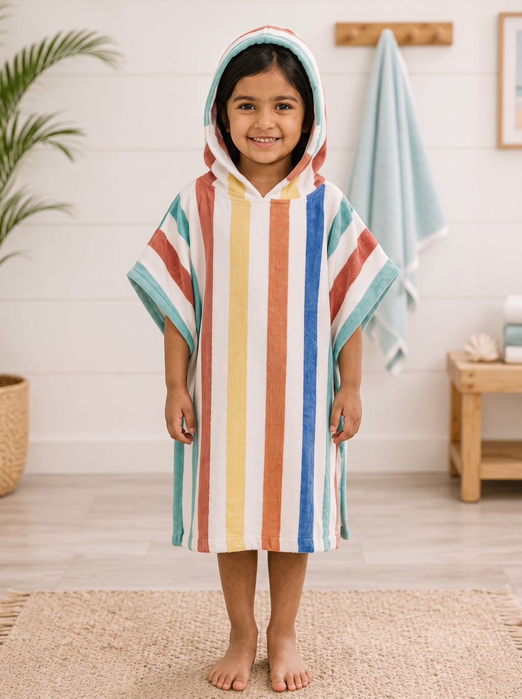 Floral Hibiscus Beach & Surf Hooded Kids Poncho (2–3 Years)