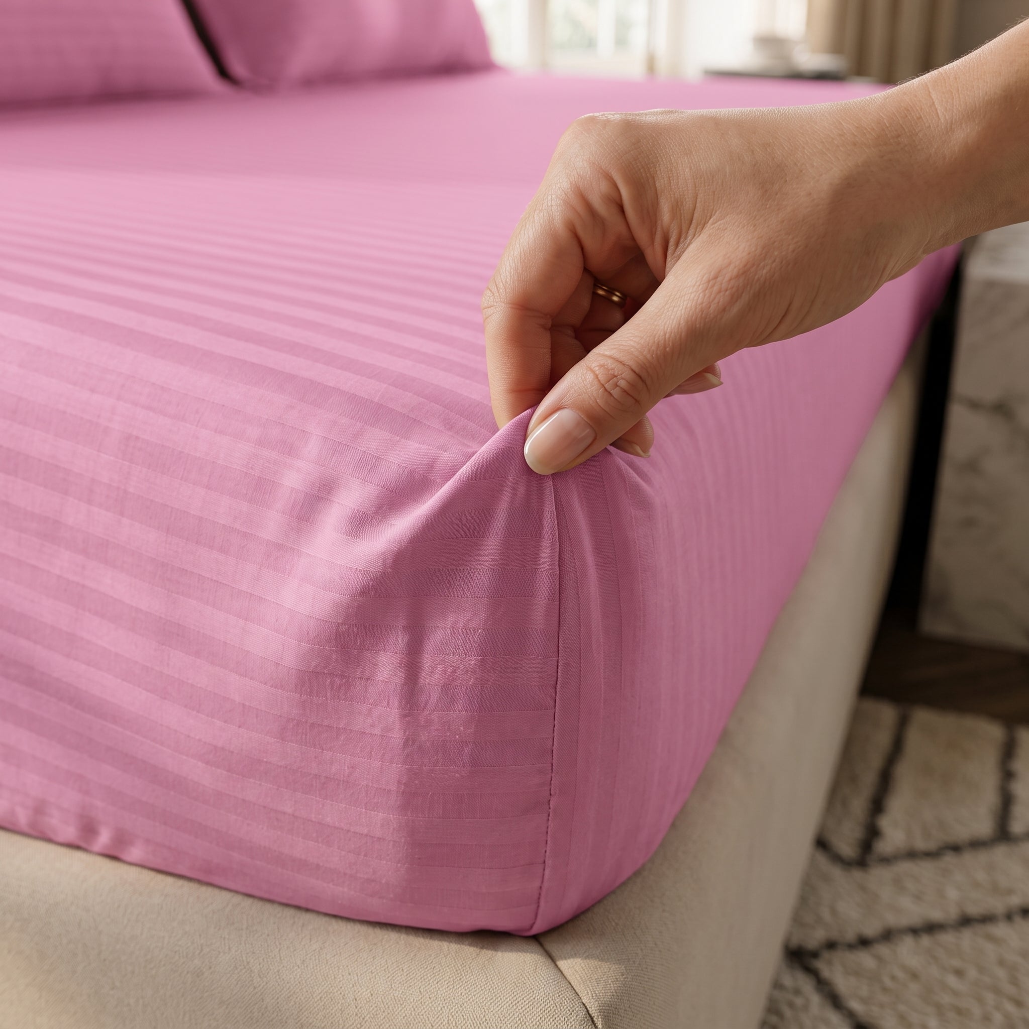 Rose Pink Fitted Bedsheet King Size | Premium Cotton