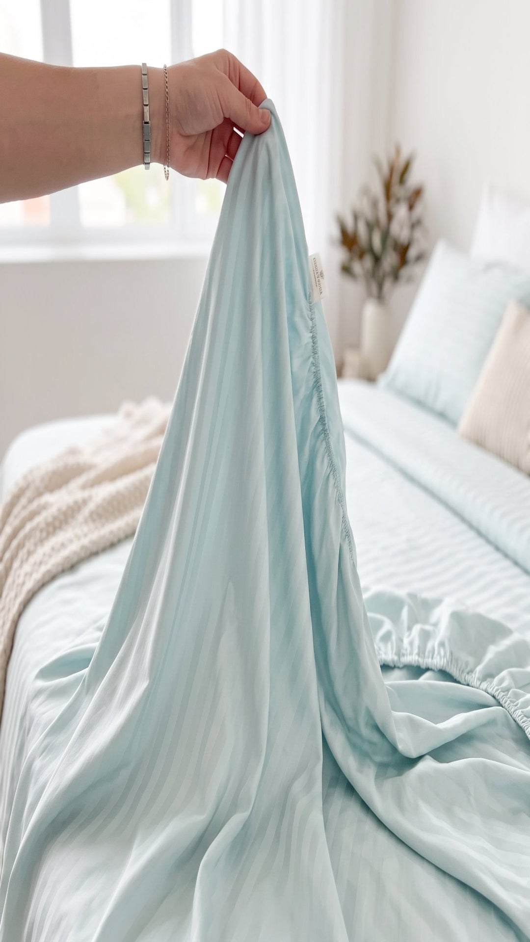 Mint Green King Size Stripe Fitted Bedsheet Set – Micro Cotton | Soft & Breathable
