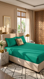 Emerald Teal Sateen Stripe Bedsheet – King Size