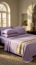 Lavender Stripe Fitted Bedsheet Set – King Size, Sateen Cotton