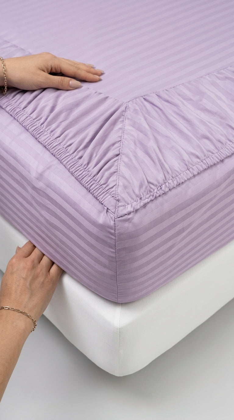 Lavender Stripe Fitted Bedsheet Set – King Size, Sateen Cotton