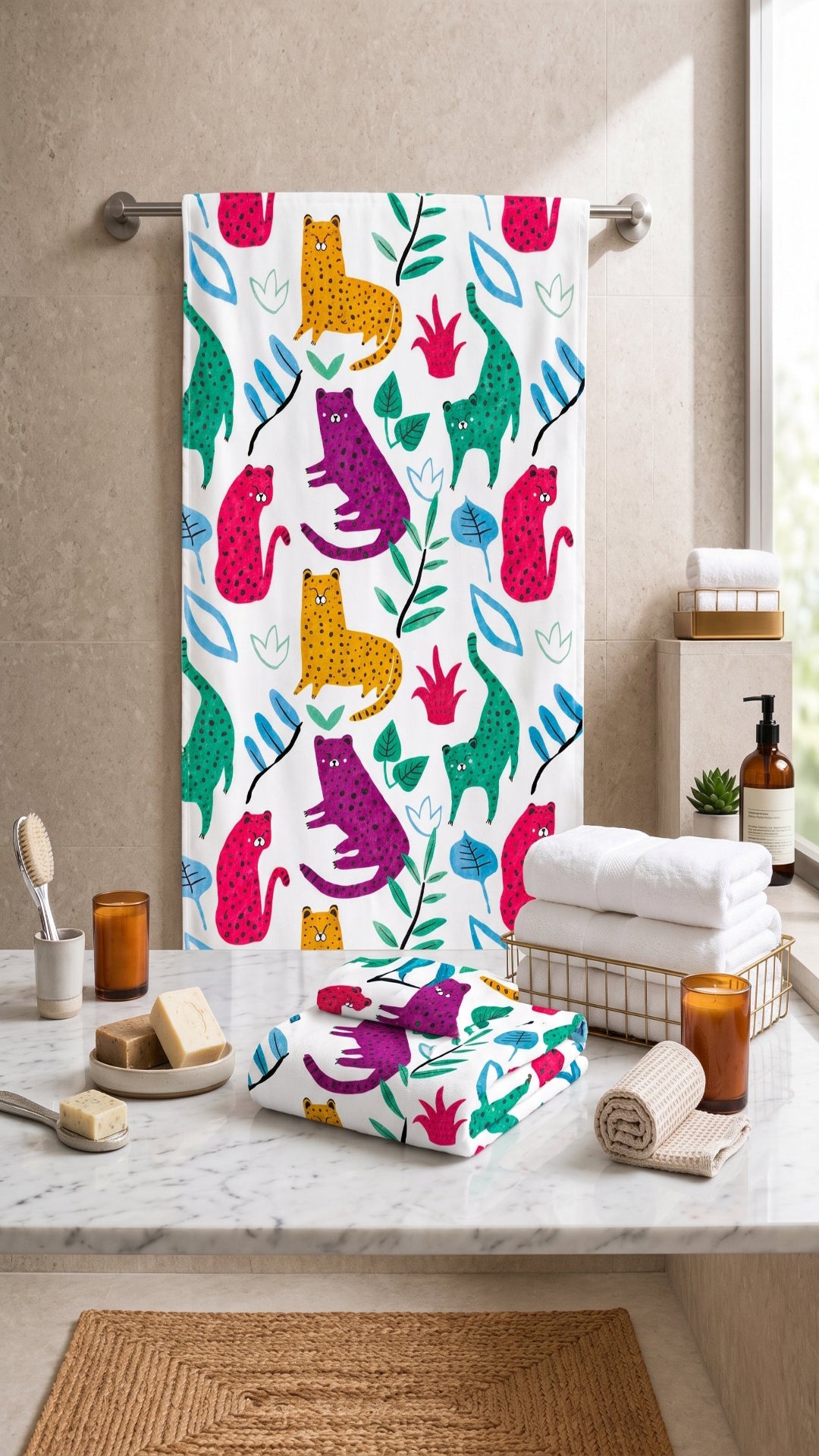 Printed Towel for Kids - Bright Colors & Soft Cotton Bath Towel