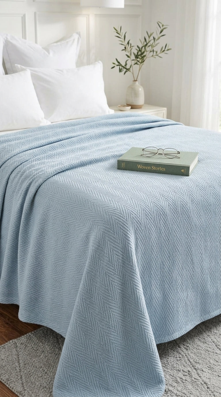 Zig-Zag Chevron Cotton Blanket – All-Season Bedding for Double Bed (210x240 cm)