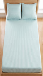 Mint Green King Size Stripe Fitted Bedsheet Set – Micro Cotton | Soft & Breathable