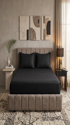 Black Stripe Fitted Bedsheet – King Size | 100% Cotton Elastic Deep Pocket Bed Sheet for Bedroom