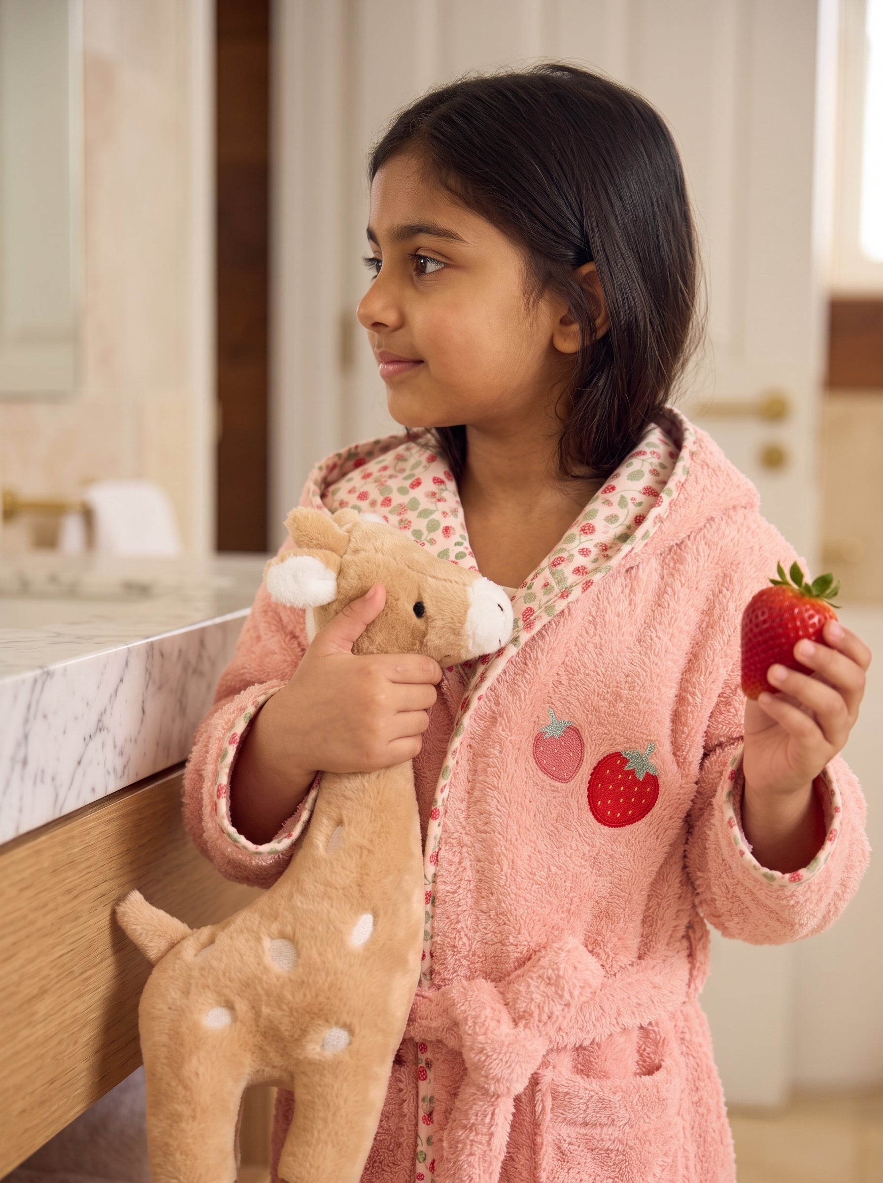 Strawberry Hooded Kids Bathrobe – Pink (Ages 1 to 3 Years)