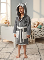 Wolf Hooded Kids Bathrobe – Dark Gray (Ages 4, 6, & 8)